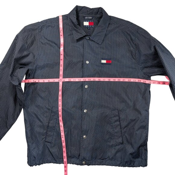 Tommy Hilfiger Men's Medium Navy Blue Windowpane Plaid Button Front Windbreaker - Picture 6 of 9